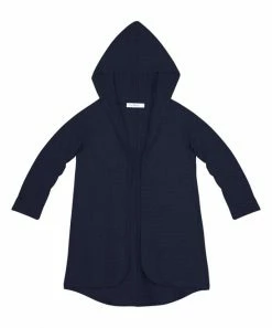 Best Sale 🧨 Trend Blossoms Navy Waffle-Knit Hooded Cardigan - 👧 Girls ❤️