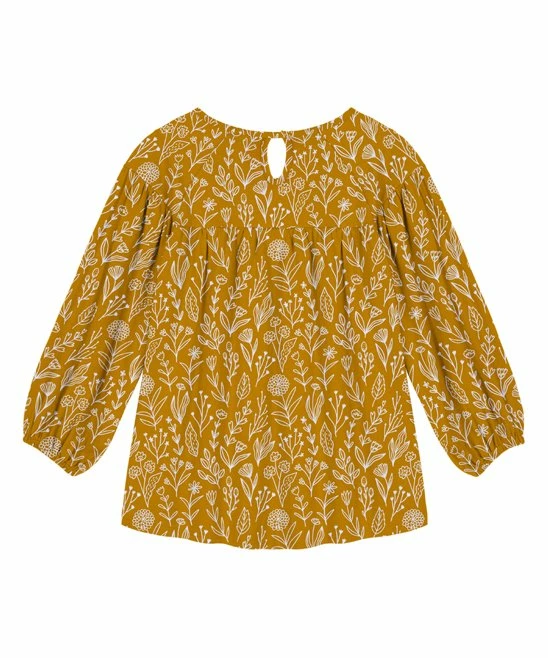 Cheap ๐ Trend Blossoms Mustard Floral Puff-Sleeve Top - ๐ง Girls ๐ 4 Cheap ๐ Trend Blossoms Mustard Floral Puff-Sleeve Top - ๐ง Girls ๐ - Image 2