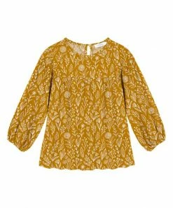 Cheap 🛒 Trend Blossoms Mustard Floral Puff-Sleeve Top - 👧 Girls 👍