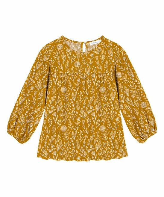 Cheap ๐ Trend Blossoms Mustard Floral Puff-Sleeve Top - ๐ง Girls ๐ 3 Cheap ๐ Trend Blossoms Mustard Floral Puff-Sleeve Top - ๐ง Girls ๐