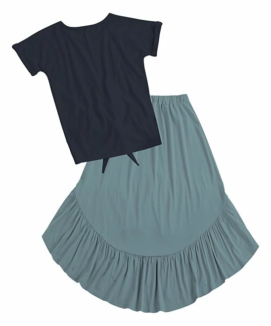 Outlet ๐ Trend Blossoms Dark Navy Rainbow Knot-Front Top & Dusty Blue Hi-Low ๐ Skirt - ๐ง Girls ๐ฏ 4 Outlet ๐ Trend Blossoms Dark Navy Rainbow Knot-Front Top & Dusty Blue Hi-Low ๐ Skirt - ๐ง Girls ๐ฏ - Image 2