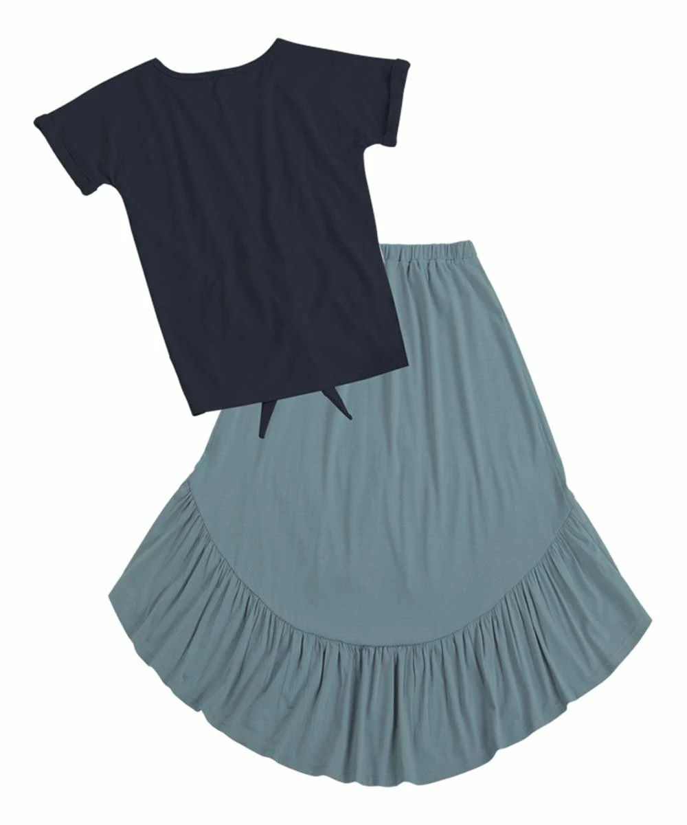 Best deal ๐ Trend Blossoms Dark Navy Rainbow Knot-Front Tee & Dusty Blue Hi-Low ๐ Skirt - ๐ง Girls ๐ 4 Best deal ๐ Trend Blossoms Dark Navy Rainbow Knot-Front Tee & Dusty Blue Hi-Low ๐ Skirt - ๐ง Girls ๐ - Image 2