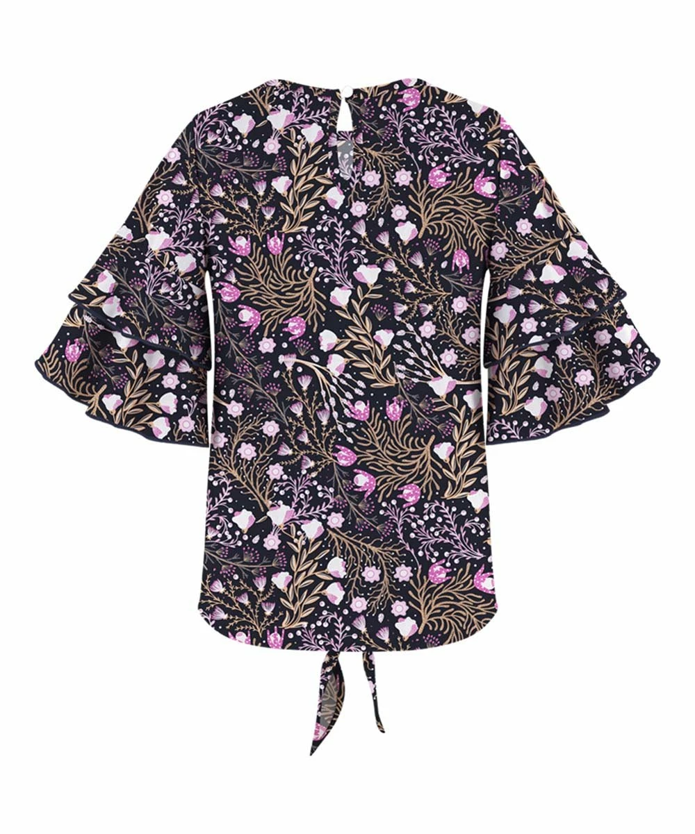 Cheapest ๐ฅฐ Trend Blossoms Dark Purple & Pink Floral Ruffle-Sleeve Tie-Front Crewneck Top - ๐ง Girls ๐ 5 Cheapest ๐ฅฐ Trend Blossoms Dark Purple & Pink Floral Ruffle-Sleeve Tie-Front Crewneck Top - ๐ง Girls ๐ - Image 3