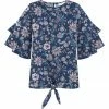 Budget 🥰 Trend Blossoms Navy & Lavender Floral Ruffle-Sleeve Knot-Front Crewneck Top - 👧 Girls ⌛ -Trend Blossoms-shop zu100709059 main tm1634926916