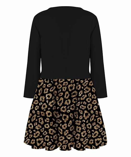 Best Pirce ๐ Trend Blossoms Black & Gold Glitter Leopard Bow-Accent Long-Sleeve A-Line ๐ Dress - ๐ง Girls ๐ฏ 4 Best Pirce ๐ Trend Blossoms Black & Gold Glitter Leopard Bow-Accent Long-Sleeve A-Line ๐ Dress - ๐ง Girls ๐ฏ - Image 2