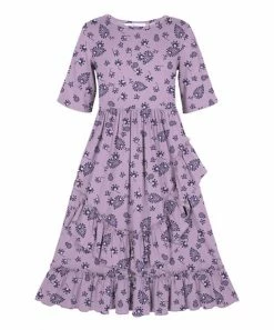 Trend Blossoms-shop 5 Discount 🎁 Trend Blossoms Lavender Floral Ruffle-Accent A-Line 👗 Dress - 👧 Girls 🌟