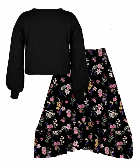 Best reviews of ⌛ Trend Blossoms Black Bishop-Sleeve Crewneck Top & Pink Floral Hi-Low 👗 Skirt - 👧 Girls 👏 3 Best reviews of ⌛ Trend Blossoms Black Bishop-Sleeve Crewneck Top & Pink Floral Hi-Low 👗 Skirt - 👧 Girls 👏
