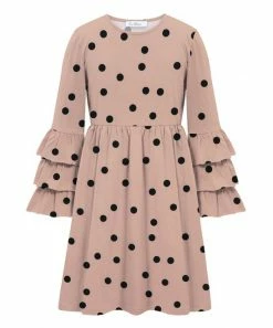Promo 😍 Trend Blossoms Pink & Black Polka Dot Ruffle-Sleeve A-Line 👗 Dress - 👧 Girls 👏