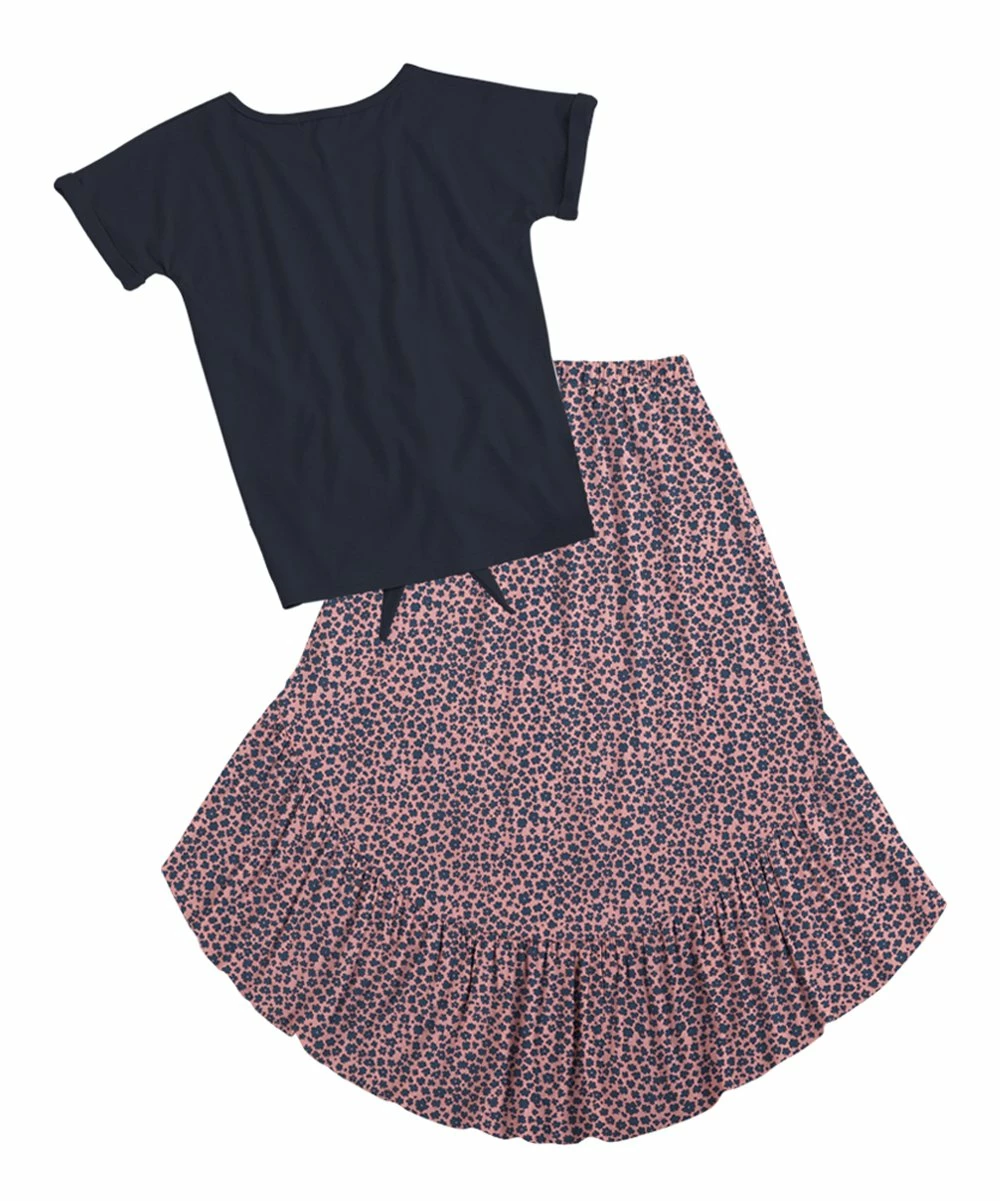 New ❤️ Trend Blossoms Navy & Blush Rainbow Knot-Hem Top & Pink Floral Hi-Low 👗 Skirt - 👧 Girls 💯 4 New ❤️ Trend Blossoms Navy & Blush Rainbow Knot-Hem Top & Pink Floral Hi-Low 👗 Skirt - 👧 Girls 💯 - Image 2