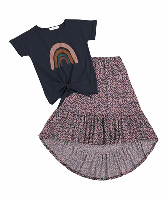 New ❤️ Trend Blossoms Navy & Blush Rainbow Knot-Hem Top & Pink Floral Hi-Low 👗 Skirt - 👧 Girls 💯 3 New ❤️ Trend Blossoms Navy & Blush Rainbow Knot-Hem Top & Pink Floral Hi-Low 👗 Skirt - 👧 Girls 💯