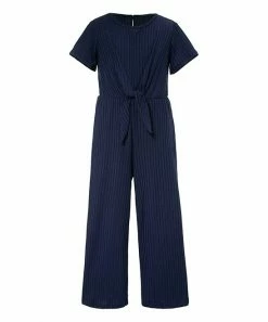 Cheapest 🤩 Trend Blossoms Navy Ribbed Knot-Front Jumpsuit - 👧 Girls 🧨