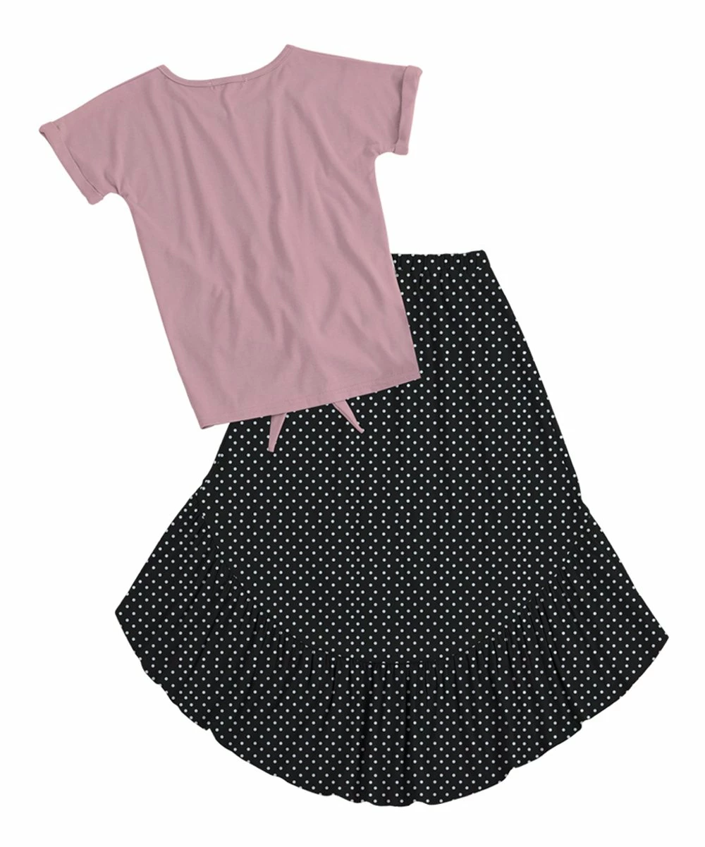 Hot Sale ๐ Trend Blossoms Pink 'Wildflower' Knot-Front Top & Black Polka Dot Hi-Low ๐ Skirt - ๐ง Girls ๐ฅฐ 4 Hot Sale ๐ Trend Blossoms Pink 'Wildflower' Knot-Front Top & Black Polka Dot Hi-Low ๐ Skirt - ๐ง Girls ๐ฅฐ - Image 2