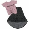 Hot Sale 🌟 Trend Blossoms Pink 'Wildflower' Knot-Front Top & Black Polka Dot Hi-Low 👗 Skirt - 👧 Girls 🥰