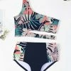 Wholesale 🛒 Trend Blossoms Dark Navy & Turquoise Tropical Leaf One-Shoulder Cutout 👙 Bikini - 👧 Girls 👍 -Trend Blossoms-shop zu102031569 main tm1639597722