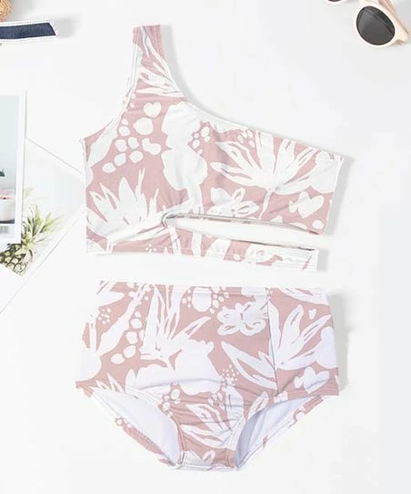 Coupon ๐ Trend Blossoms Dusty Pink & White Floral One-Shoulder Cutout ๐ Bikini - ๐ง Girls ๐ 3 Coupon ๐ Trend Blossoms Dusty Pink & White Floral One-Shoulder Cutout ๐ Bikini - ๐ง Girls ๐