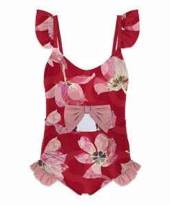 Best reviews of 🔔 Trend Blossoms Red & Pink Floral Bow Ruffle-Accent Cutout One-Piece - 👧 Girls 💯