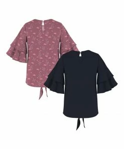 Brand new 🌟 Trend Blossoms Dusty Rose Pink Floral & Navy Ruffle-Sleeve Knot-Front Top Set - 👧 Girls 👏 -Trend Blossoms-shop zu102094598 alt 1 tm1639774257