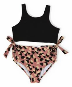 Best Sale 🌟 Trend Blossoms Pink & Black Abstract Leopard Bow-Accent 👙 Bikini - 👧 Girls ❤️