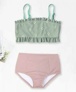 Budget 🎁 Trend Blossoms Mint & Light Pink Floral Spaghetti-Strap 👙 Bikini - 👧 Girls ⌛