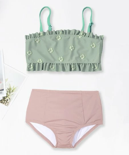 Budget ๐ Trend Blossoms Mint & Light Pink Floral Spaghetti-Strap ๐ Bikini - ๐ง Girls โ 3 Budget ๐ Trend Blossoms Mint & Light Pink Floral Spaghetti-Strap ๐ Bikini - ๐ง Girls โ