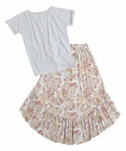 Best Sale ✔️ Trend Blossoms White Hearts Knot-Hem Tee & Pink Tropical Ruffle Hi-Low 👗 Skirt - 👧 Girls ⌛ -Trend Blossoms-shop zu102460705 alt 2 tm1640885960