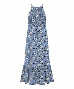 Flash Sale ⭐ Trend Blossoms Blue Floral Tiered Maxi 👗 Dress - 👧 Girls ⌛ -Trend Blossoms-shop zu102493478 alt 2 tm1641233511
