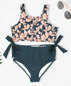 Wholesale 🥰 Trend Blossoms Dark Teal & Pink Floral Bow-Accent 👙 Bikini - 👧 Girls 🧨