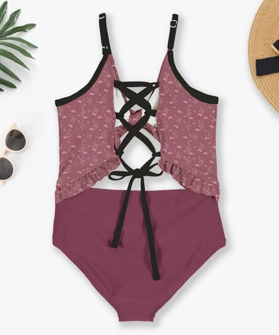 Cheapest β Trend Blossoms Maroon & Black Floral Tie-Bow One-Piece - π§ Girls β¨ 4 Cheapest β Trend Blossoms Maroon & Black Floral Tie-Bow One-Piece - π§ Girls β¨ - Image 2