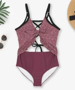 Cheapest ⌛ Trend Blossoms Maroon & Black Floral Tie-Bow One-Piece - 👧 Girls ✨