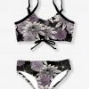 Flash Sale 👏 Trend Blossoms Black & Dusty Lavender Floral String Bow-Accent 👙 Bikini - 👧 Girls 🎁 -Trend Blossoms-shop zu102517882 main tm1641328671