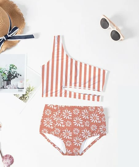 Buy โญ Trend Blossoms Coral & White Stripe Floral One-Shoulder Cutout ๐ Bikini - ๐ง Girls ๐ 3 Buy โญ Trend Blossoms Coral & White Stripe Floral One-Shoulder Cutout ๐ Bikini - ๐ง Girls ๐