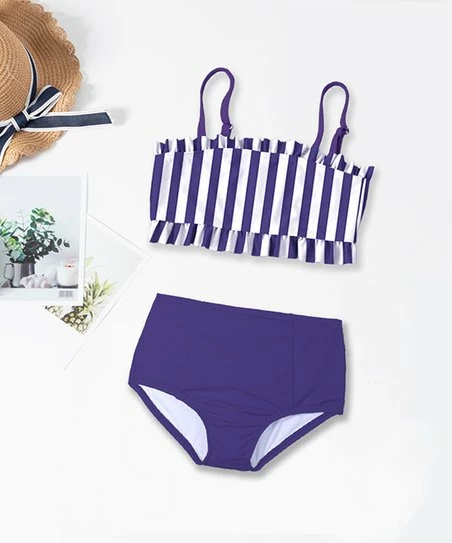 Best Pirce ๐ Trend Blossoms Purple & White Stripe Ruffle ๐ Bikini - ๐ง Girls โ๏ธ 3 Best Pirce ๐ Trend Blossoms Purple & White Stripe Ruffle ๐ Bikini - ๐ง Girls โ๏ธ
