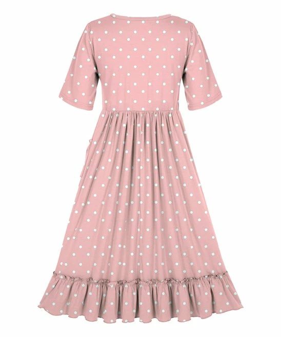 Promo 🔔 Trend Blossoms Pink & White Polka Dot Ruffle-Accent A-Line 👗 Dress - 👧 Girls 🤩 5 Promo 🔔 Trend Blossoms Pink & White Polka Dot Ruffle-Accent A-Line 👗 Dress - 👧 Girls 🤩 - Image 3