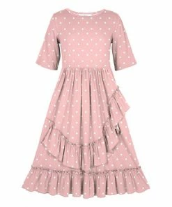 Promo 🔔 Trend Blossoms Pink & White Polka Dot Ruffle-Accent A-Line 👗 Dress - 👧 Girls 🤩