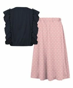 Wholesale 🎁 Trend Blossoms Dark Navy Ruffle Sleeveless Top & Light Pink Polka Dot Bow Maxi 👗 Skirt - 👧 Girls ⭐ -Trend Blossoms-shop zu102901984 alt 2 tm1643057623