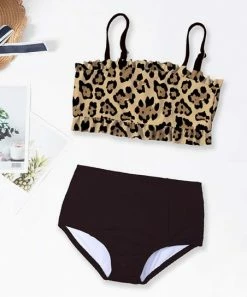 Flash Sale ✨ Trend Blossoms Dark Brown & Light Brown Leopard Cami-Strap Tankini - 👧 Girls 😀