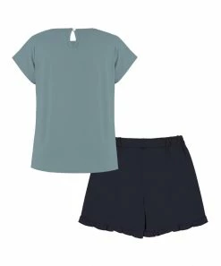 Cheapest 🤩 Trend Blossoms Smoky Blue Rainbow Knot-Front Tee & Dark Navy Ruffle Shorts - 👧 Girls 🤩 -Trend Blossoms-shop zu103432672 alt 1 tm1645836135