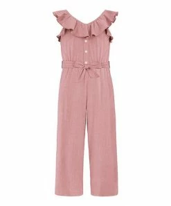 Best deal 🥰 Trend Blossoms Pink Ruffle-Accent Bow-Belt Jumpsuit - 👧 Girls ❤️