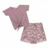 Outlet 🎁 Trend Blossoms Pink Knot-Front Top & Floral Ruffle-Accent Shorts - 👧 Girls 🤩 -Trend Blossoms-shop zu103471159 main tm1645897287