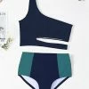Discount 🌟 Trend Blossoms Dark Navy & Teal Color Block One-Shoulder Cutout 👙 Bikini - 👧 Girls ⭐ -Trend Blossoms-shop zu103730822 main tm1646160887
