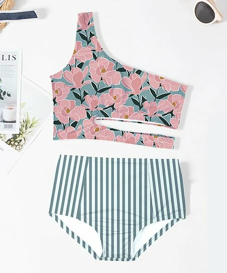 Deals ๐ Trend Blossoms Pink Floral One-Shoulder Cutout ๐ Bikini - ๐ง Girls ๐ 3 Deals ๐ Trend Blossoms Pink Floral One-Shoulder Cutout ๐ Bikini - ๐ง Girls ๐