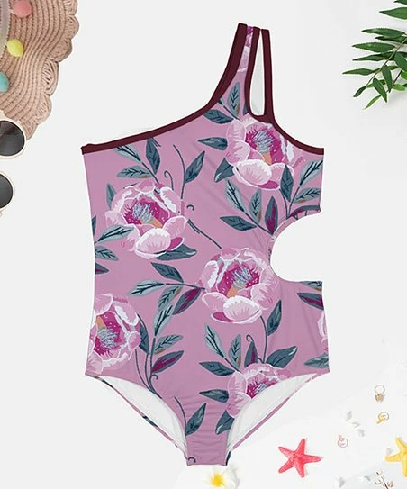 Best Sale ๐ Trend Blossoms Light Orchid Floral Asymmetric One-Piece - ๐ง Girls โญ 3 Best Sale ๐ Trend Blossoms Light Orchid Floral Asymmetric One-Piece - ๐ง Girls โญ