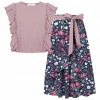 Best deal 🧨 Trend Blossoms Dusty Pink Ruffle-Sleeve Top & Navy Floral Belted Maxi 👗 Skirt - 👧 Girls ❤️ -Trend Blossoms-shop zu104076877 main tm1647279512