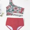 Budget 🌟 Trend Blossoms Green & Red Floral Polka Dot Cutout Asymmetrical 👙 Bikini - 👧 Girls 😉 -Trend Blossoms-shop zu104130850 main tm1647440950