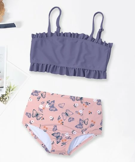 Budget ๐ Trend Blossoms Purple & Light Pink Butterfly Ruffle-Trim ๐ Bikini - ๐ง Girls ๐ 3 Budget ๐ Trend Blossoms Purple & Light Pink Butterfly Ruffle-Trim ๐ Bikini - ๐ง Girls ๐