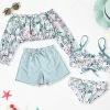 Discount ⌛ Trend Blossoms Light Pink & Dusty Aqua Floral Bow-Accent 👙 Bikini & Rashguard Set - 👧 Girls 🛒 -Trend Blossoms-shop zu104174060 main tm1647435428