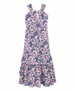 Budget ⌛ Trend Blossoms Dusty Blue & Purple Floral Tiered Sleeveless Maxi 👗 Dress - 👧 Girls ❤️ -Trend Blossoms-shop zu104282170 alt 2 tm1647965115