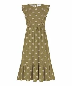 Top 10 🤩 Trend Blossoms Olive Floral Angel-Sleeve Ruffle-Hem Maxi 👗 Dress - 👧 Girls 🌟