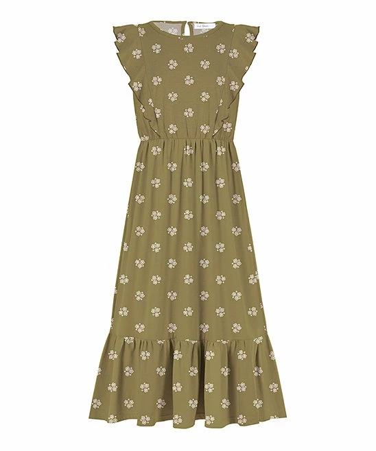 Top 10 🤩 Trend Blossoms Olive Floral Angel-Sleeve Ruffle-Hem Maxi 👗 Dress - 👧 Girls 🌟 3 Top 10 🤩 Trend Blossoms Olive Floral Angel-Sleeve Ruffle-Hem Maxi 👗 Dress - 👧 Girls 🌟