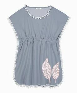 Outlet 👍 Trend Blossoms Dusty Blue & White Leaf Cover-Up - 👧 Girls 🔔